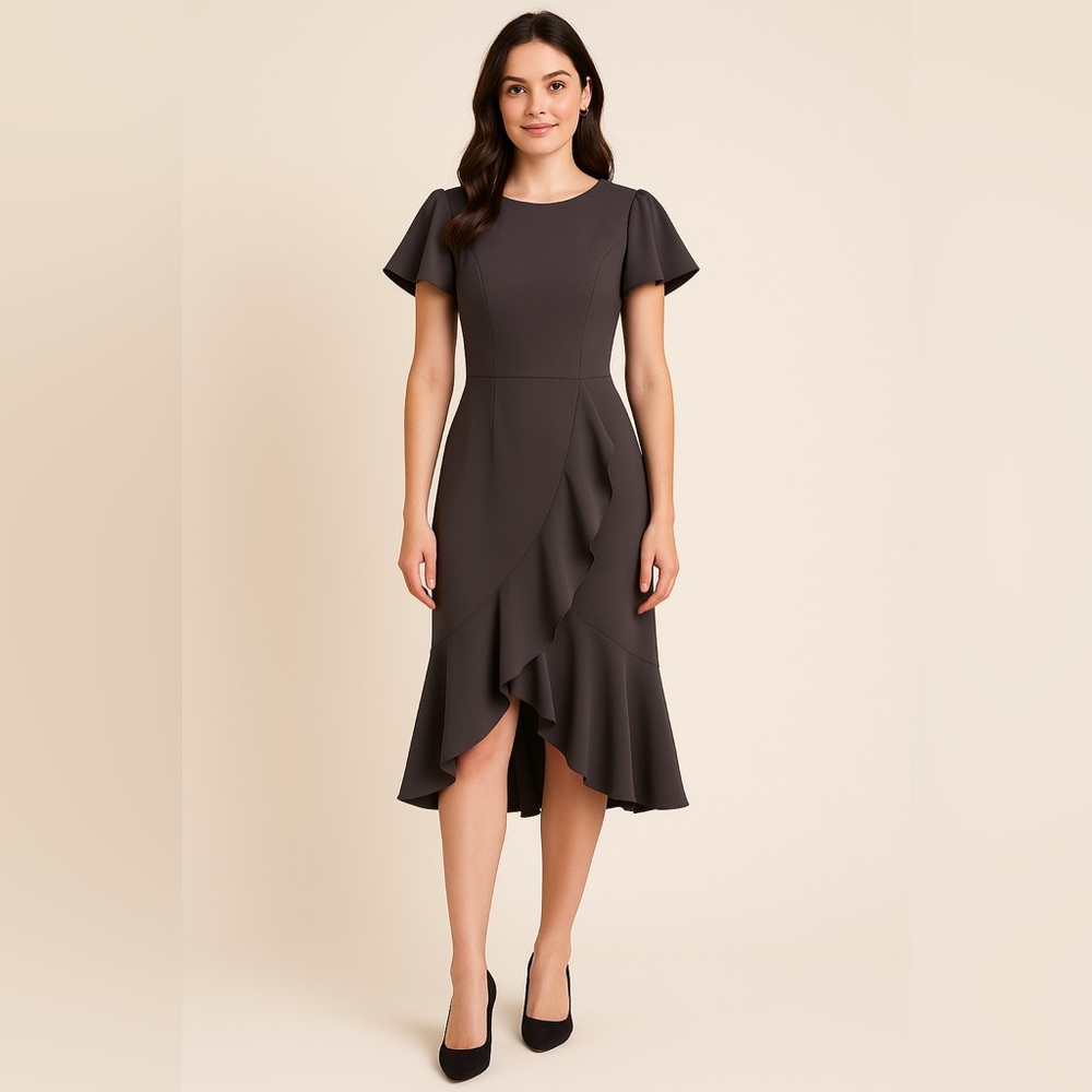 Black ruffle dress with zipper back
